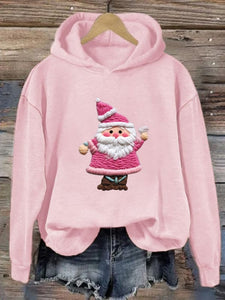 Women's Pink Santa Print Hoodie