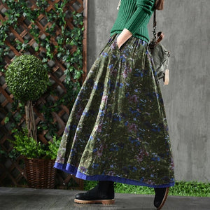 Woman Floral Loose Casual Cotton Linen Skirts