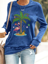 Load image into Gallery viewer, Women's Christmas Palm Tree Flamingo Embroidery Print Sweatshirt