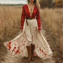 Load image into Gallery viewer, Women's Retro V-neck Linen Pastoral Halloween Style Long-sleeve Maxi Long Dress