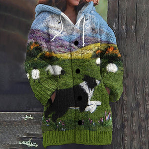 Fun Shepherd Dog With Sheep Vintage Cozy Knit Cardigan