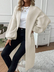 Women's Lazy Style Loose Open Pocket Mid-Length Cardigan Sweater