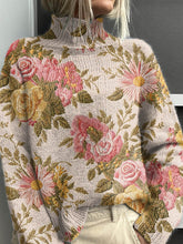 Load image into Gallery viewer, Women&#39;s Lovely Floral Art Print Knit Turtleneck Pullover Sweater