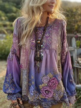 Load image into Gallery viewer, Classy Vintage Floral Splicing Cotton And Linen Long Sleeve Shirt