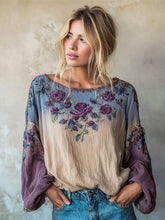 Load image into Gallery viewer, Boho Romantic Floral Embroidery Gradient Women's Linen Loose Shirt