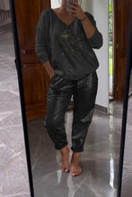 Load image into Gallery viewer, Fashionable Sequin Top And Bronzing Trousers Two-piece Set