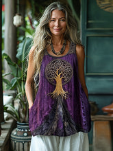 Load image into Gallery viewer, Vintage Tree Of Life Graphic Art Linen Suspender Sleeveless Top