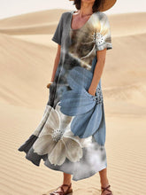Load image into Gallery viewer, Realistic Large Floral Art Printed Women's Linen Pocket Dress