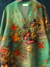 Load image into Gallery viewer, Women's Butterfly Print Casual Cotton And Linen V-neck Shirt