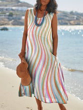 Load image into Gallery viewer, Colourful Wavy Print Womens Pocket Pinafore Linen Dress
