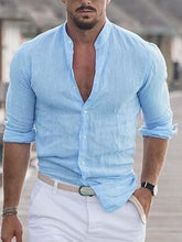 Load image into Gallery viewer, Men's Linen Shirt Shirt Summer Shirt Beach Shirt Collar Long Sleeve