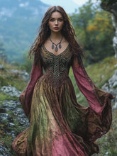 Load image into Gallery viewer, Vintage Viking Tribal Celtic Knot Art Linen V-neck Maxi Dress