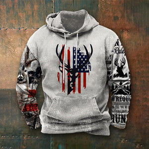 Vintage Hooded Flag Deer Print Hoodie