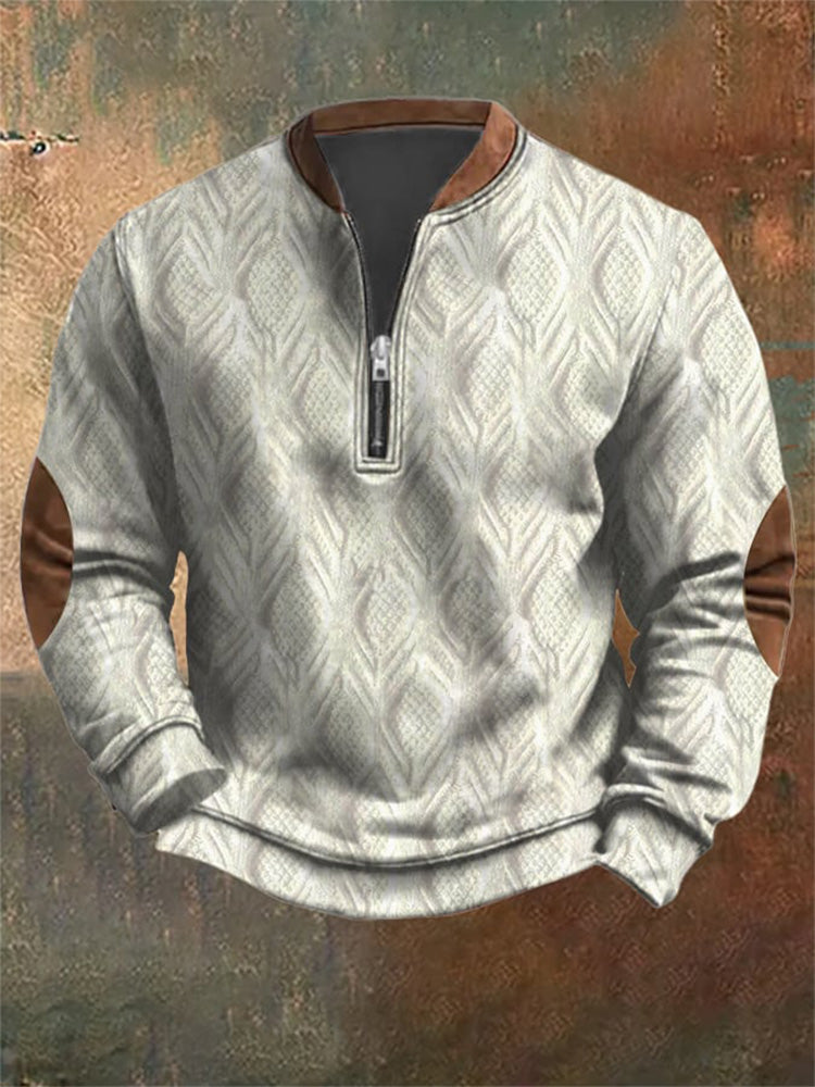 Men's Vintage Printed Casual Zipper Sweatshirt