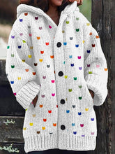 Load image into Gallery viewer, Cute Little Kitty Pattern Cozy Hooded Knit Cardigan