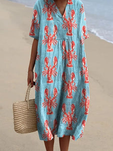 Lobster Repeat Pattern Printed Women's Flowy Dress