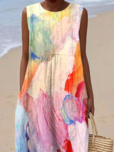 Load image into Gallery viewer, Women'S Round Neck Sleeveless Color-Block Printed Dress