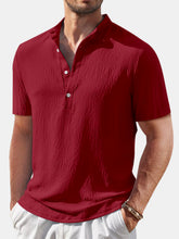 Load image into Gallery viewer, Men's Casual Solid Color Comfortable Cotton And Linen Stand Collar Short-sleeved Shirt