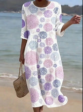 Load image into Gallery viewer, Women's Casual  Round Neck Mid Sleeve Print Cotton and Linen Dress