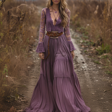 Load image into Gallery viewer, Women's Retro V-neck Country Pastoral Linen Style Long-sleeve Casual Maxi Long Dress