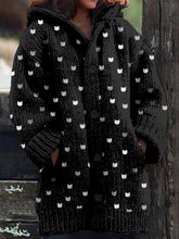 Load image into Gallery viewer, Cute Little Kitty Pattern Cozy Hooded Knit Cardigan