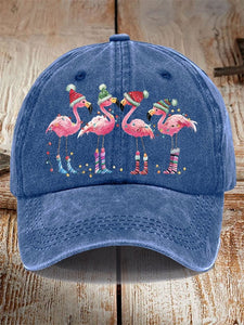 Unisex Distressed Washed Cotton Christmas Flamingo Hot Spot Hat