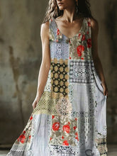 Load image into Gallery viewer, Vintage Lace Floral Geometric Patchwork Women's Linen Vest Dress 12ff