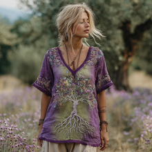 Load image into Gallery viewer, Vintage Tree Of Life Purple Floral Gradient T-shirt