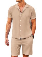 Load image into Gallery viewer, Men's Daily Comfortable Solid Color Puff Wrinkle Short Sleeve Shorts Set