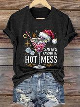 Load image into Gallery viewer, Women&#39;s Christmas Santa&#39;s Favorite Hot Mess Printed Crew Neck T-Shirt