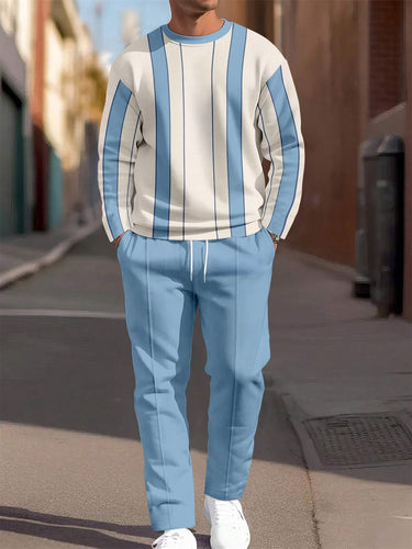 Men's Simple Colorblock Round Neck Casual Sports Set 050