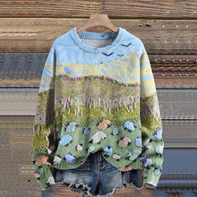 Load image into Gallery viewer, A Flock Of Rainbow Colored Sheep In The Meadow Print Knit Pullover Sweater