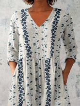 Load image into Gallery viewer, Women's Elegant Floral Pattern Round Neck Cotton and Linen Top
