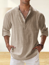 Load image into Gallery viewer, Men's Cotton And Linen Stand Collar Basic Casual Long-sleeved Shirt