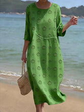 Load image into Gallery viewer, Women's Casual  Round Neck Mid Sleeve Print Cotton and Linen Dress