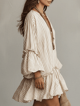 Load image into Gallery viewer, Sand Stripe Ruffled Boho Mini Dress
