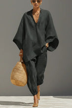 Load image into Gallery viewer, Women's Neutral Linen Set With Asymmetric Hem &amp; Minimalist Design, Sophisticated Daily-Casual Style Set