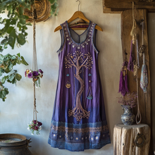 Load image into Gallery viewer, Vintage Viking Tribal Celtic Knot Life Of Tree Lace Patchwork Art Linen Tank Dress
