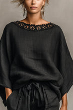 Load image into Gallery viewer, Women's Minimalist Linen Blend Lace Boat Neck Blouse And Shorts Set