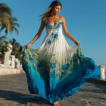 Load image into Gallery viewer, Boho Floral Embroidery Gradient Women's Spaghetti Strap Maxi Dress