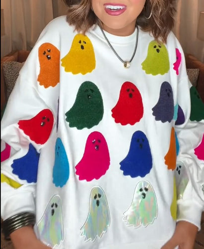 Fun Little Ghost Print Sweartshirt Tops