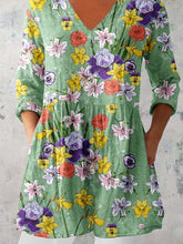 Load image into Gallery viewer, Women's Elegant Floral Pattern Round Neck Cotton and Linen Top