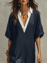 Load image into Gallery viewer, Relaxed Bohemian Deep-V Navy Maxi Dress