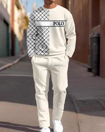 Men's Simple Colorblock Round Neck Casual Sports Set 0209