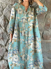 Load image into Gallery viewer, Women&#39;s Elegant Floral Pattern Cotton and Linen Dress with Pockets