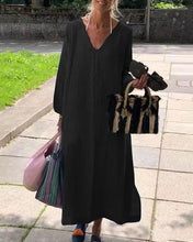 Load image into Gallery viewer, Casual Vintage Pure Color V Neck Linen Cotton Dress