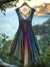 Load image into Gallery viewer, Women's Norse Mythology Celtic Knot Patchwork Linen Midi Dress