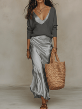 Load image into Gallery viewer, Effortless Ivory Knit &amp; Satin Midi Ensemble