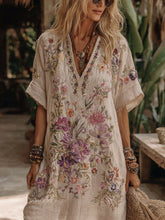 Load image into Gallery viewer, Women's Floral Embroidery Art V Neck Comfy Midi Dress