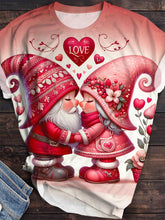 Load image into Gallery viewer, Valentine Love Gnomes Print Crew Neck T-Shirt